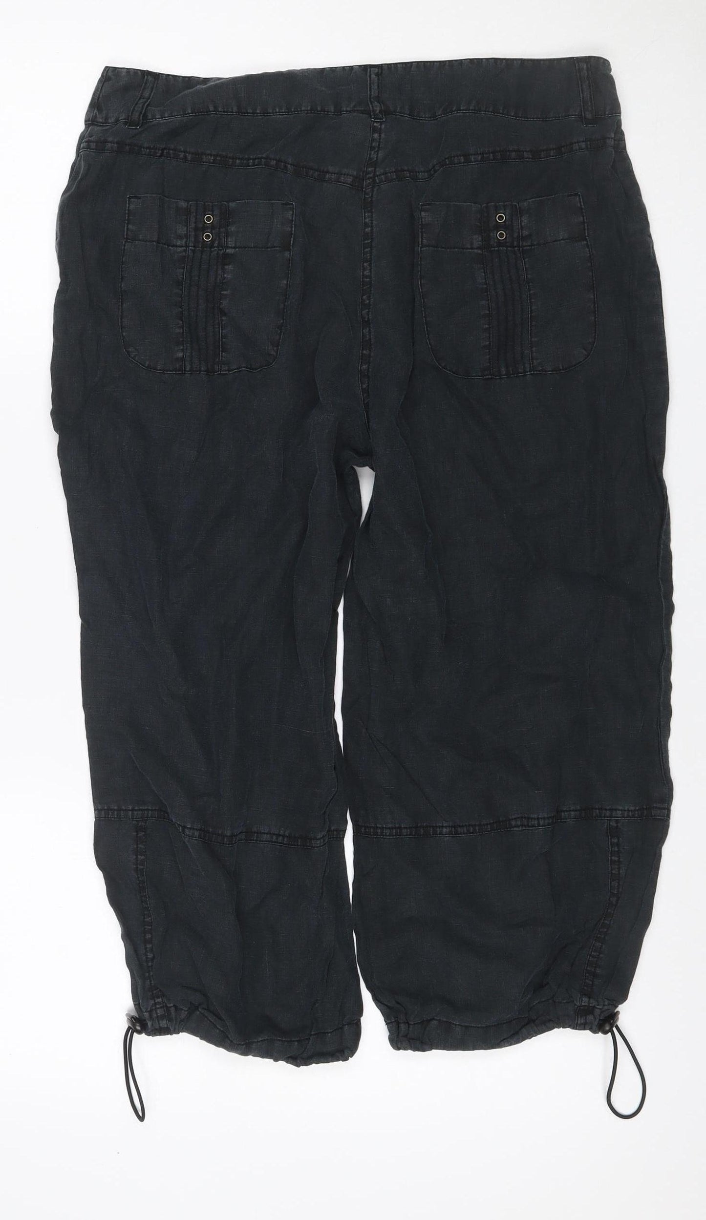 Next Women’s Black Linen Cargo Trousers Petite UK 14 Drawstring