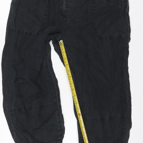 Next Women’s Black Linen Cargo Trousers Petite UK 14 Drawstring