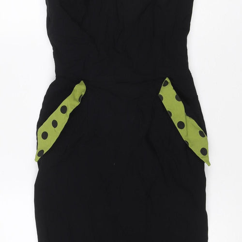 Cappuccini Women Black Green Polka Dot Shift Dress Size M Stretch