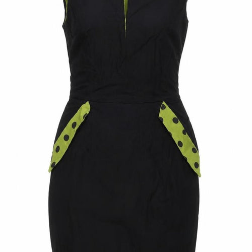 Cappuccini Women Black Green Polka Dot Shift Dress Size M Stretch