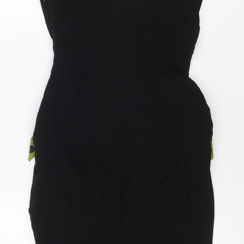 Cappuccini Women Black Green Polka Dot Shift Dress Size M Stretch