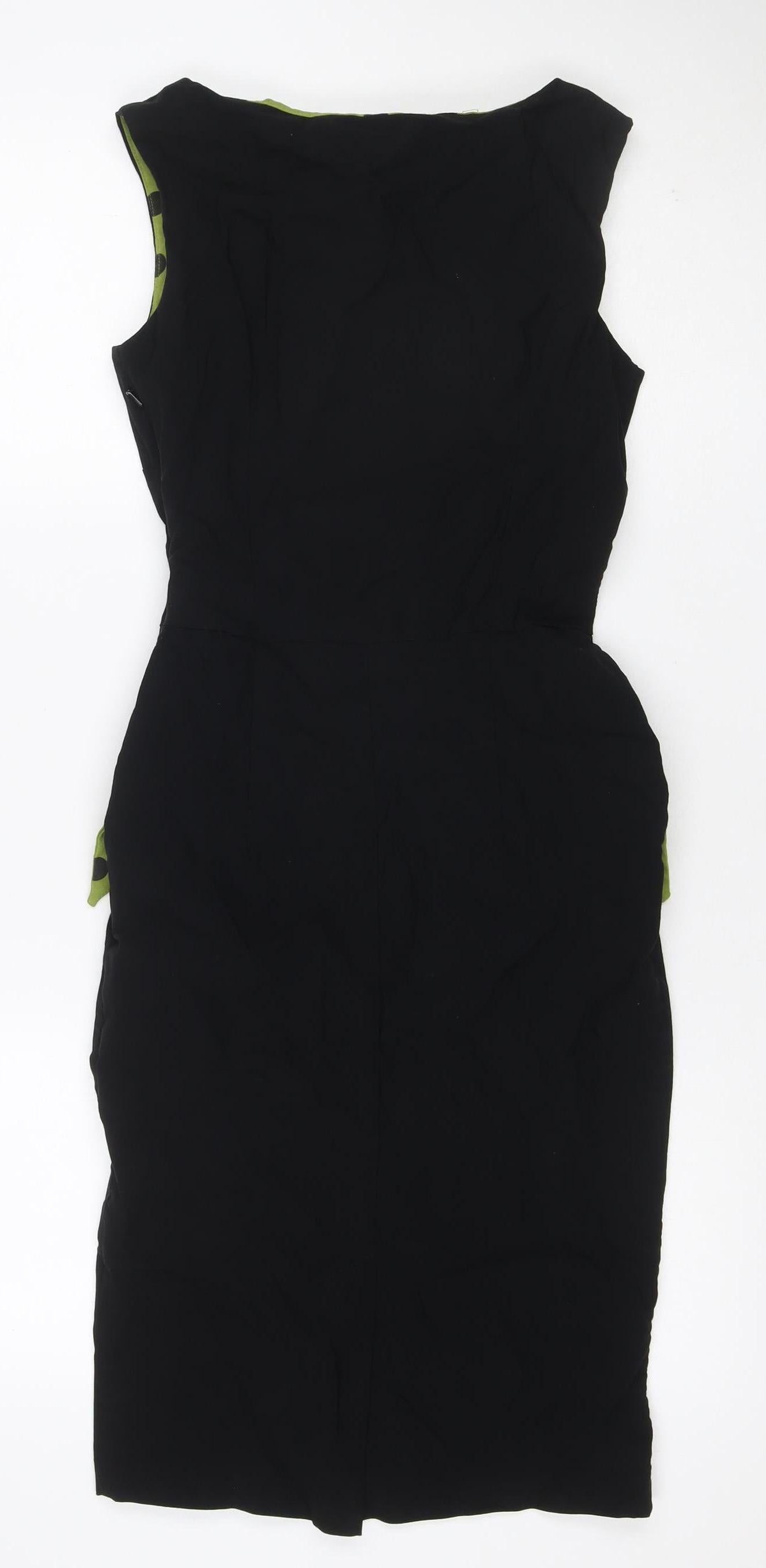 Cappuccini Women Black Green Polka Dot Shift Dress Size M Stretch