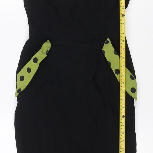 Cappuccini Women Black Green Polka Dot Shift Dress Size M Stretch