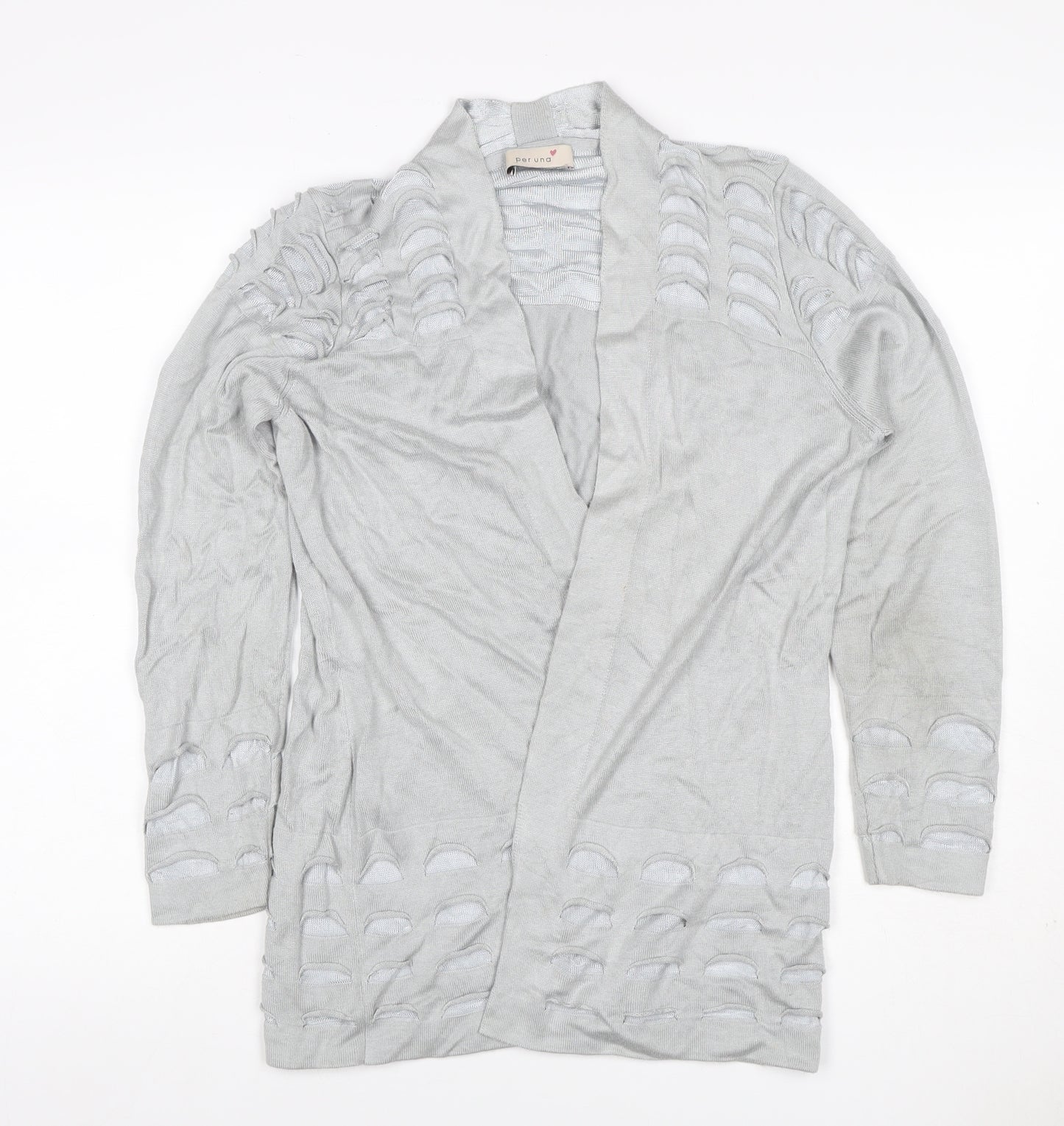 Per Una Women Grey UK 12 Open Knit Long Sleeve Cardigan