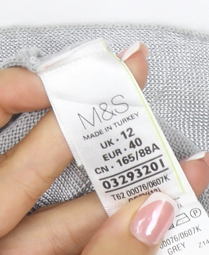 Per Una Women Grey UK 12 Open Knit Long Sleeve Cardigan