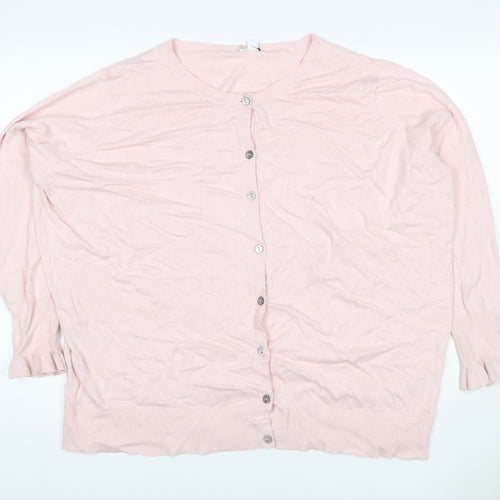 Capsule Women’s Pink Knit Button Cardigan UK 24 Round Neck Ruffle Cuffs