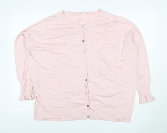 Capsule Women’s Pink Knit Button Cardigan UK 24 Round Neck Ruffle Cuffs