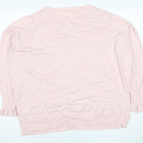 Capsule Women’s Pink Knit Button Cardigan UK 24 Round Neck Ruffle Cuffs