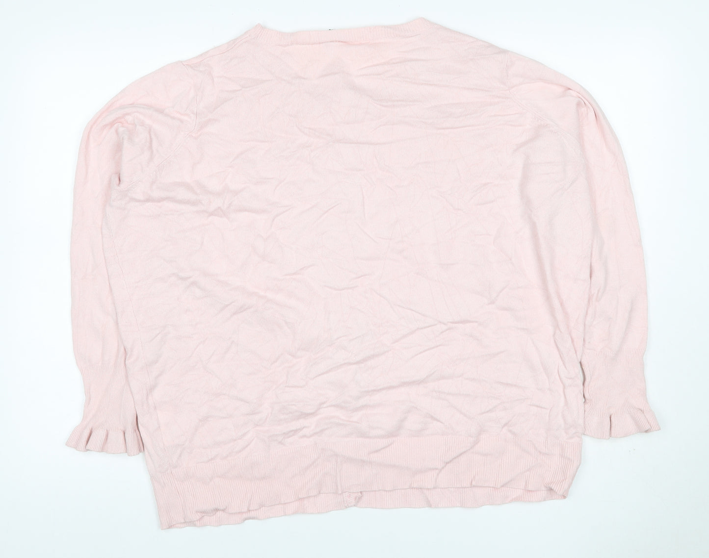 Capsule Women’s Pink Knit Button Cardigan UK 24 Round Neck Ruffle Cuffs