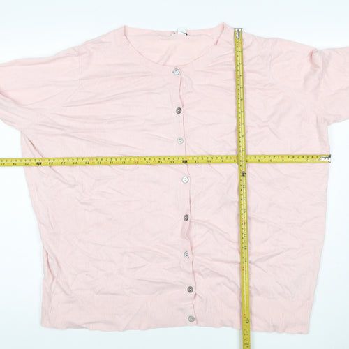 Capsule Women’s Pink Knit Button Cardigan UK 24 Round Neck Ruffle Cuffs