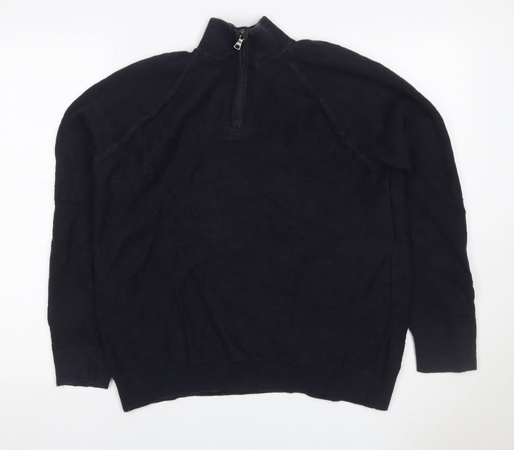 Marks and Spencer Men's Black L 1/4 Zip Cotton Knit Sweatshirt
