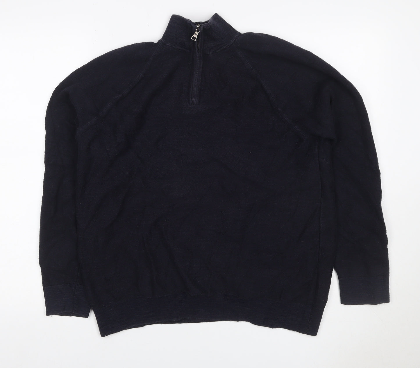 Marks and Spencer Men's Black L 1/4 Zip Cotton Knit Sweatshirt