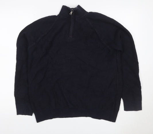 Marks and Spencer Men's Black L 1/4 Zip Cotton Knit Sweatshirt