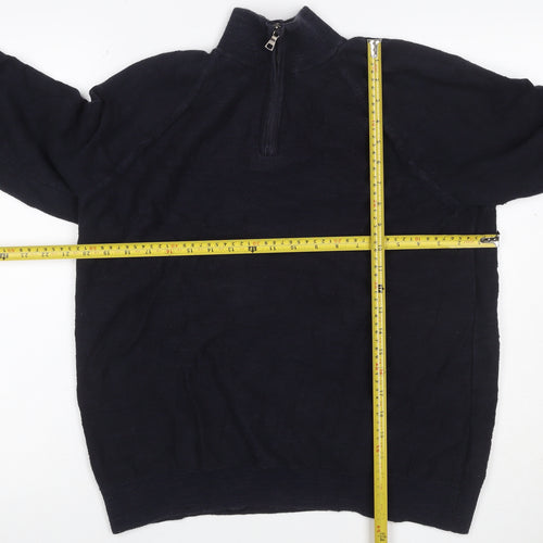 Marks and Spencer Men's Black L 1/4 Zip Cotton Knit Sweatshirt