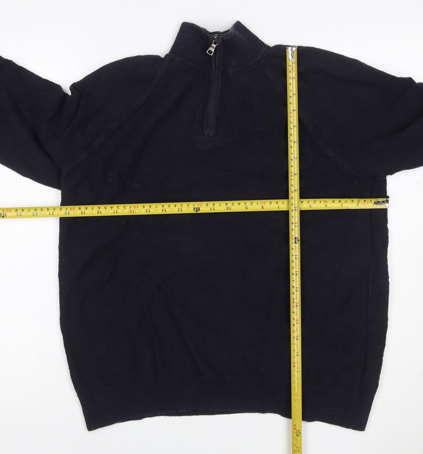 Marks and Spencer Men's Black L 1/4 Zip Cotton Knit Sweatshirt
