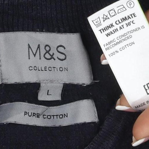 Marks and Spencer Men's Black L 1/4 Zip Cotton Knit Sweatshirt