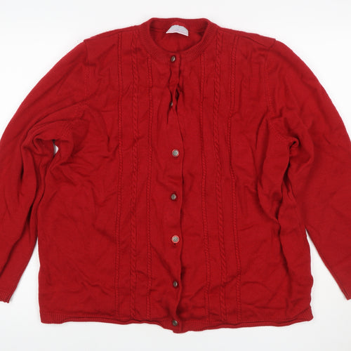 Cotswold Collections Women Red 2XL Merino Wool Cable Knit Cardigan