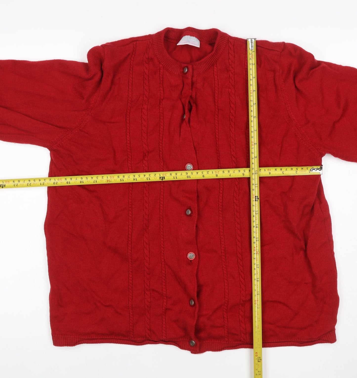 Cotswold Collections Women Red 2XL Merino Wool Cable Knit Cardigan