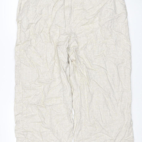 Marks and Spencer Women Beige Linen Blend Straight Trousers UK 22 Short