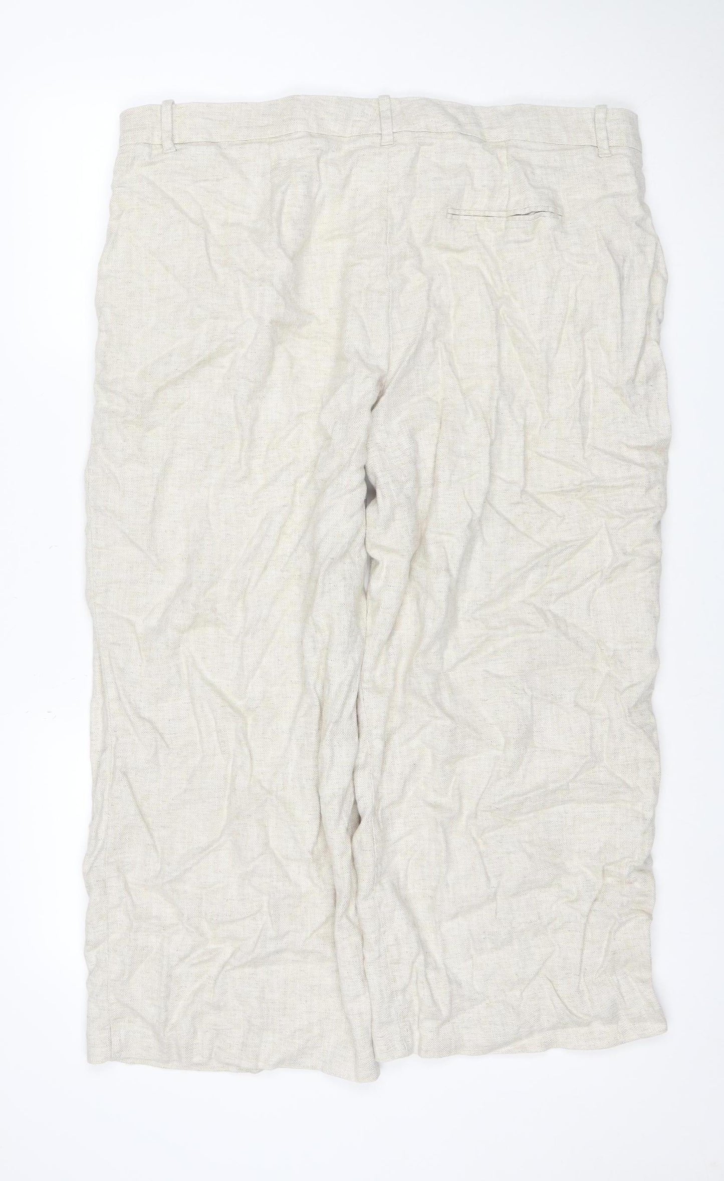 Marks and Spencer Women Beige Linen Blend Straight Trousers UK 22 Short