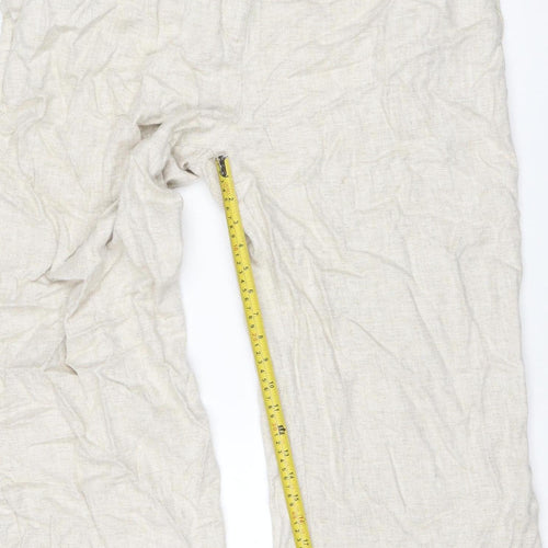 Marks and Spencer Women Beige Linen Blend Straight Trousers UK 22 Short