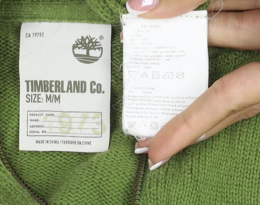Timberland Men’s Green M Full Zip High Neck Cotton Knit Jumper
