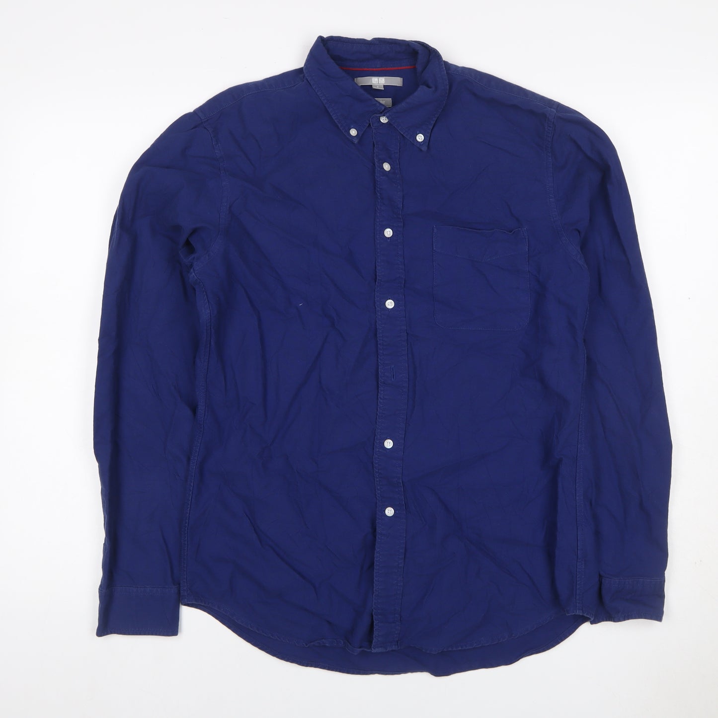 UNIQLO Men Blue S Slim Fit Cotton Button-Down Long Sleeve Shirt