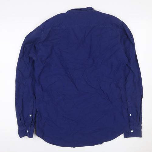 UNIQLO Men Blue S Slim Fit Cotton Button-Down Long Sleeve Shirt
