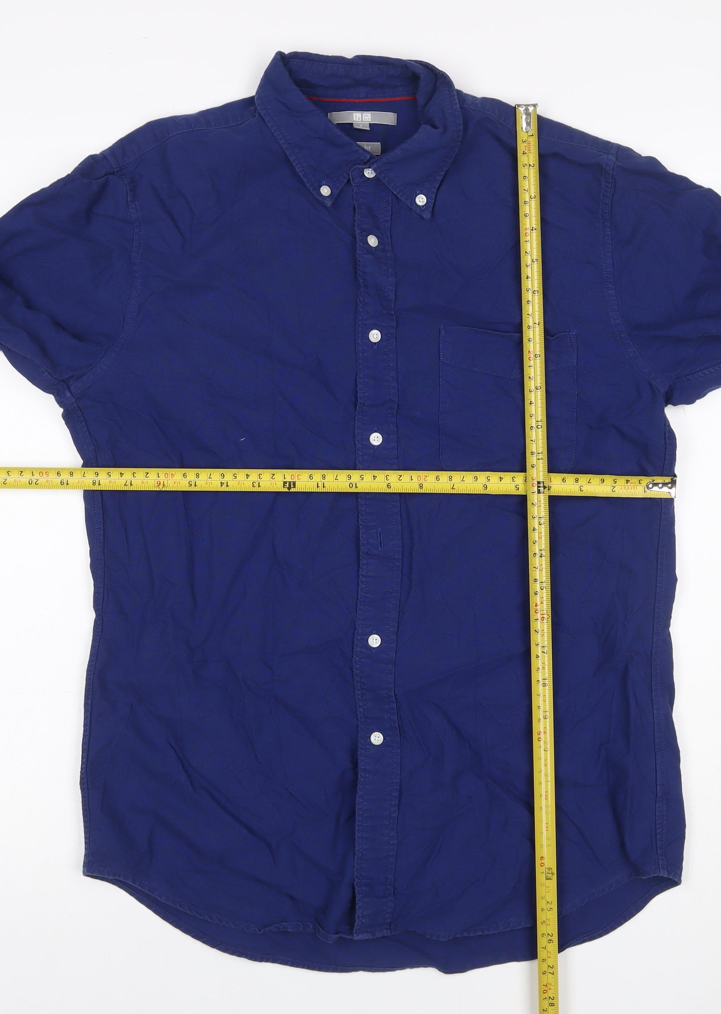 UNIQLO Men Blue S Slim Fit Cotton Button-Down Long Sleeve Shirt