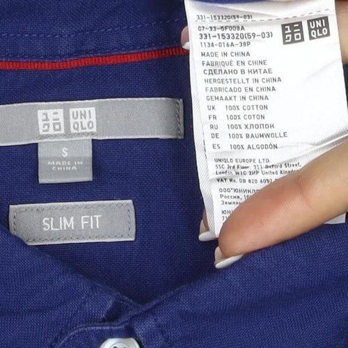 UNIQLO Men Blue S Slim Fit Cotton Button-Down Long Sleeve Shirt
