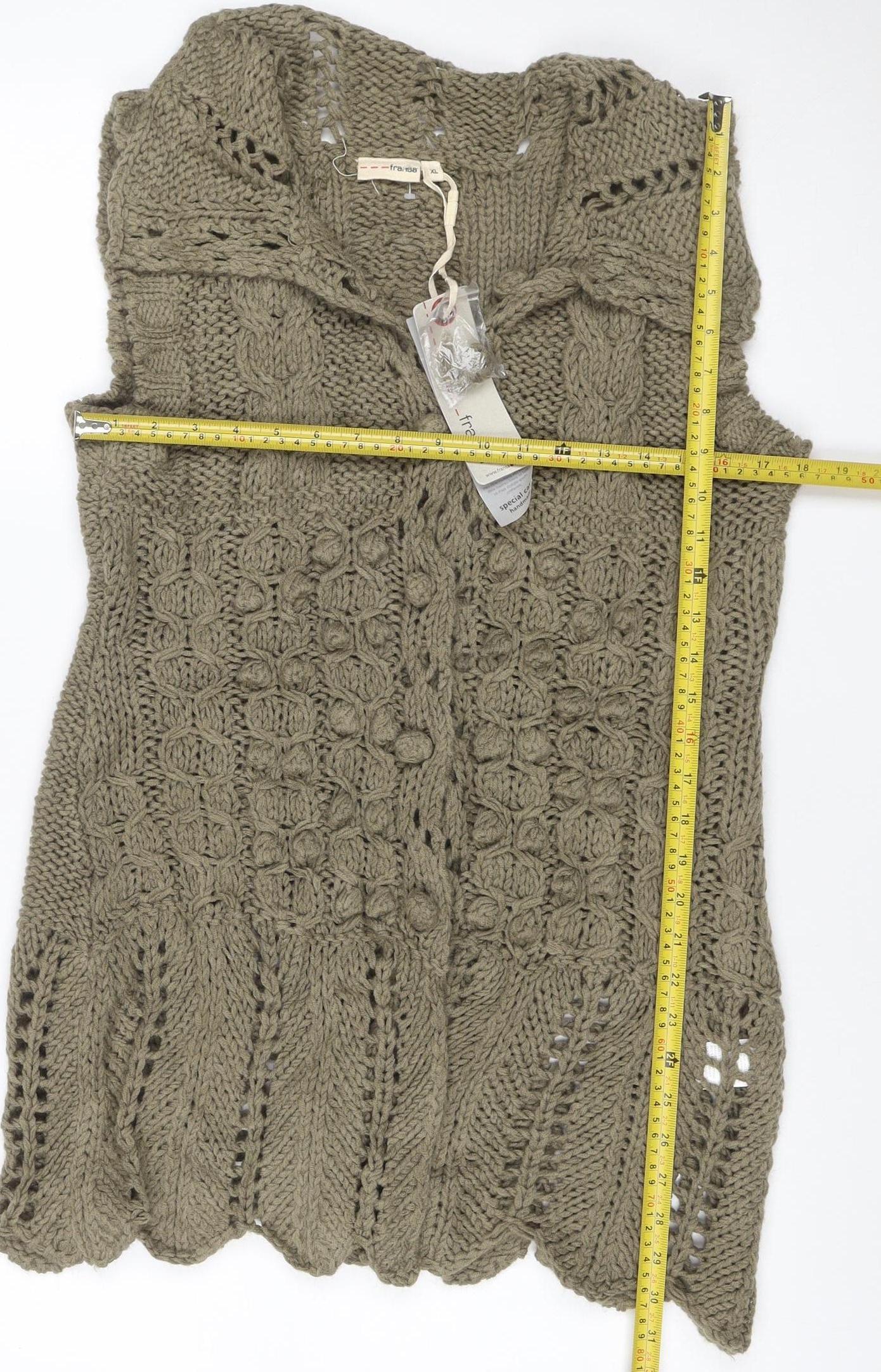 Fransa Women’s Grey XL Cable Knit Button Cardigan Long Sleeve