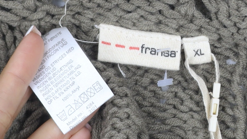Fransa Women’s Grey XL Cable Knit Button Cardigan Long Sleeve