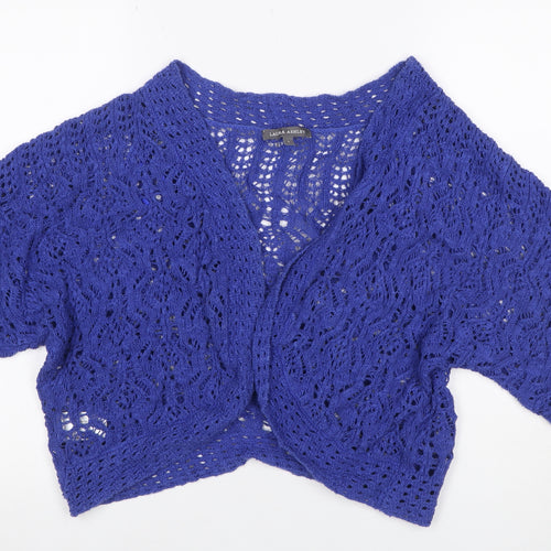 Laura Ashley Women’s Blue Cotton Open Knit Short Sleeve Cardigan L