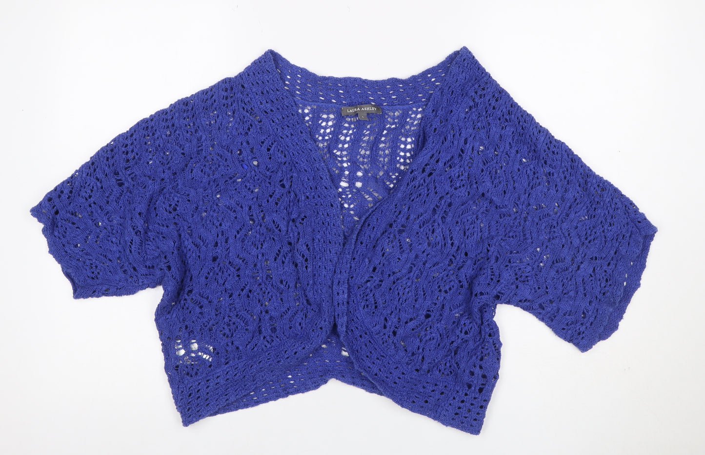 Laura Ashley Women’s Blue Cotton Open Knit Short Sleeve Cardigan L