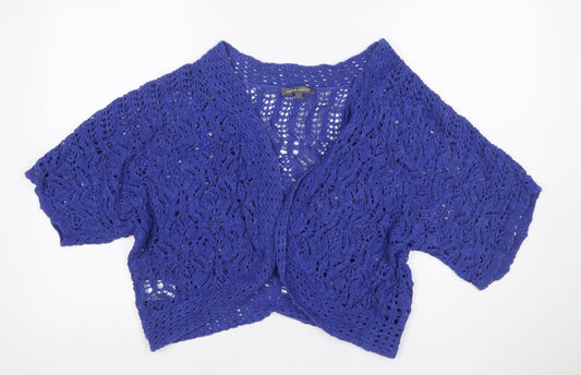 Laura Ashley Women’s Blue Cotton Open Knit Short Sleeve Cardigan L