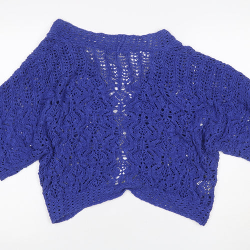 Laura Ashley Women’s Blue Cotton Open Knit Short Sleeve Cardigan L