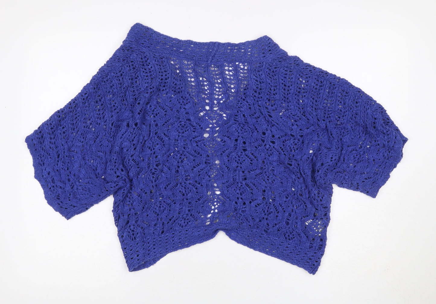 Laura Ashley Women’s Blue Cotton Open Knit Short Sleeve Cardigan L