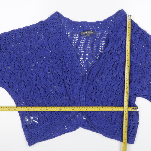 Laura Ashley Women’s Blue Cotton Open Knit Short Sleeve Cardigan L