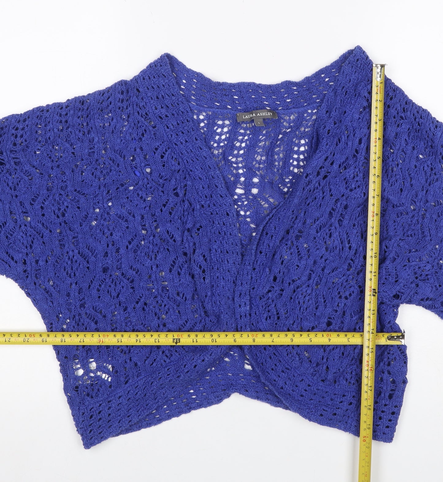 Laura Ashley Women’s Blue Cotton Open Knit Short Sleeve Cardigan L