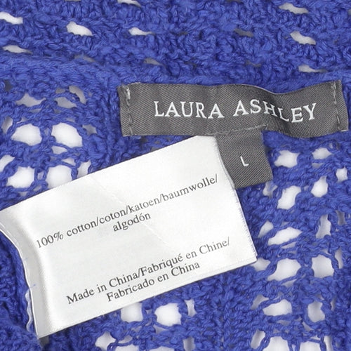 Laura Ashley Women’s Blue Cotton Open Knit Short Sleeve Cardigan L