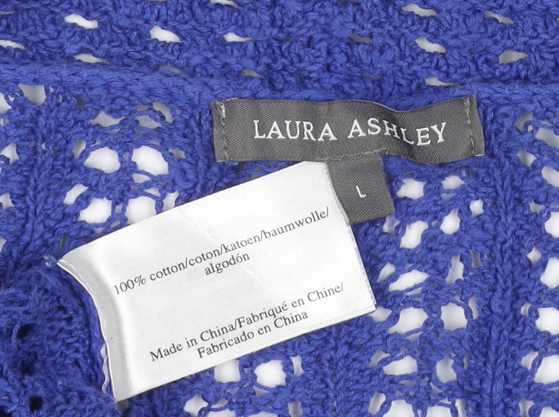 Laura Ashley Women’s Blue Cotton Open Knit Short Sleeve Cardigan L