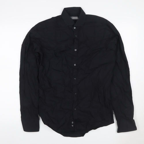 Zara Men Black M Slim Fit Cotton Long Sleeve Button-Up Shirt
