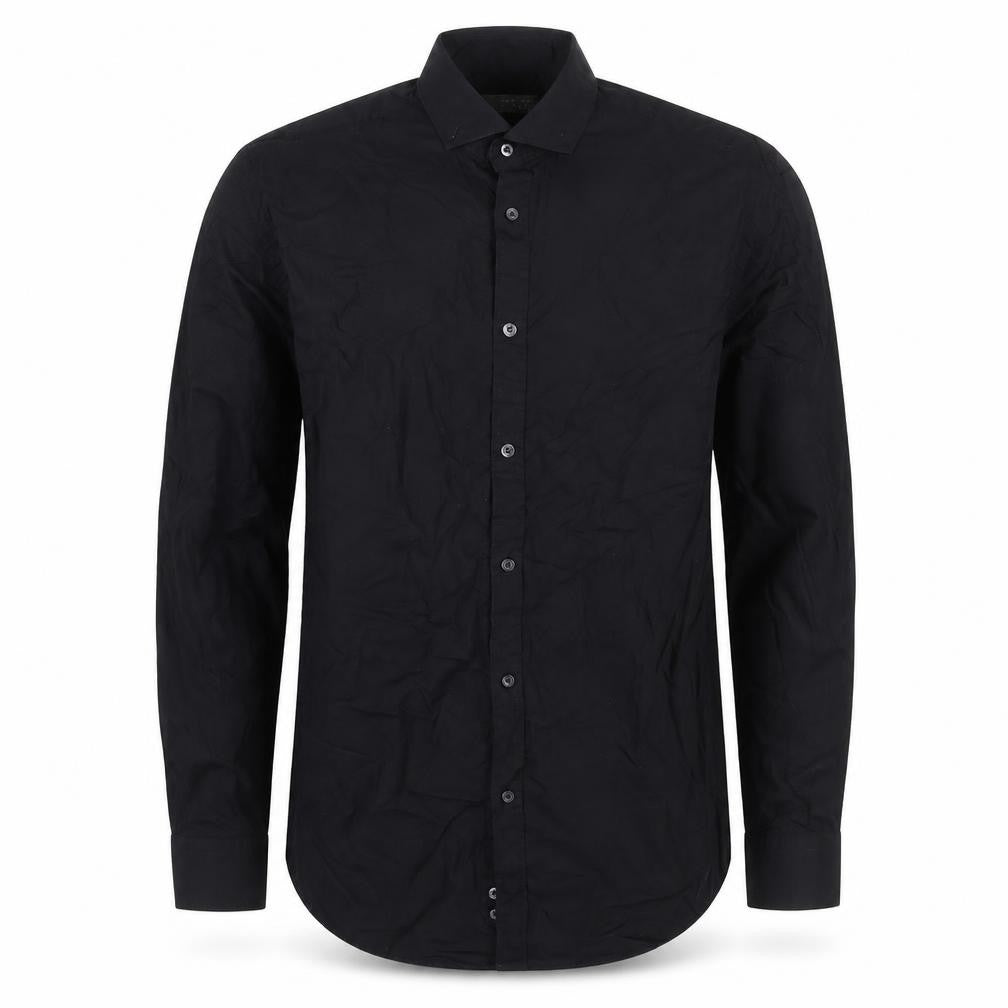 Front view of Zara Men Black M Slim Fit Cotton Long Sleeve Button-Up Shirt