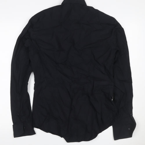 Zara Men Black M Slim Fit Cotton Long Sleeve Button-Up Shirt