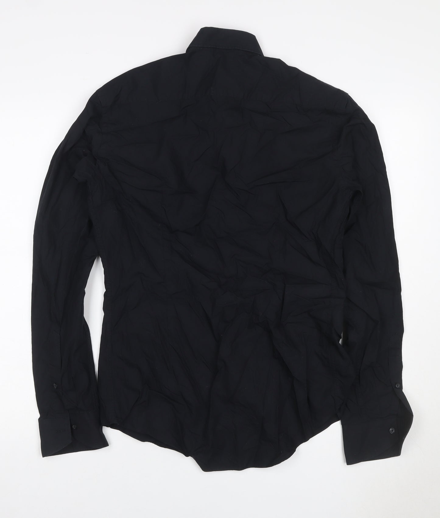 Zara Men Black M Slim Fit Cotton Long Sleeve Button-Up Shirt