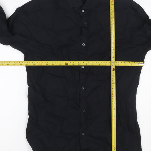 Zara Men Black M Slim Fit Cotton Long Sleeve Button-Up Shirt