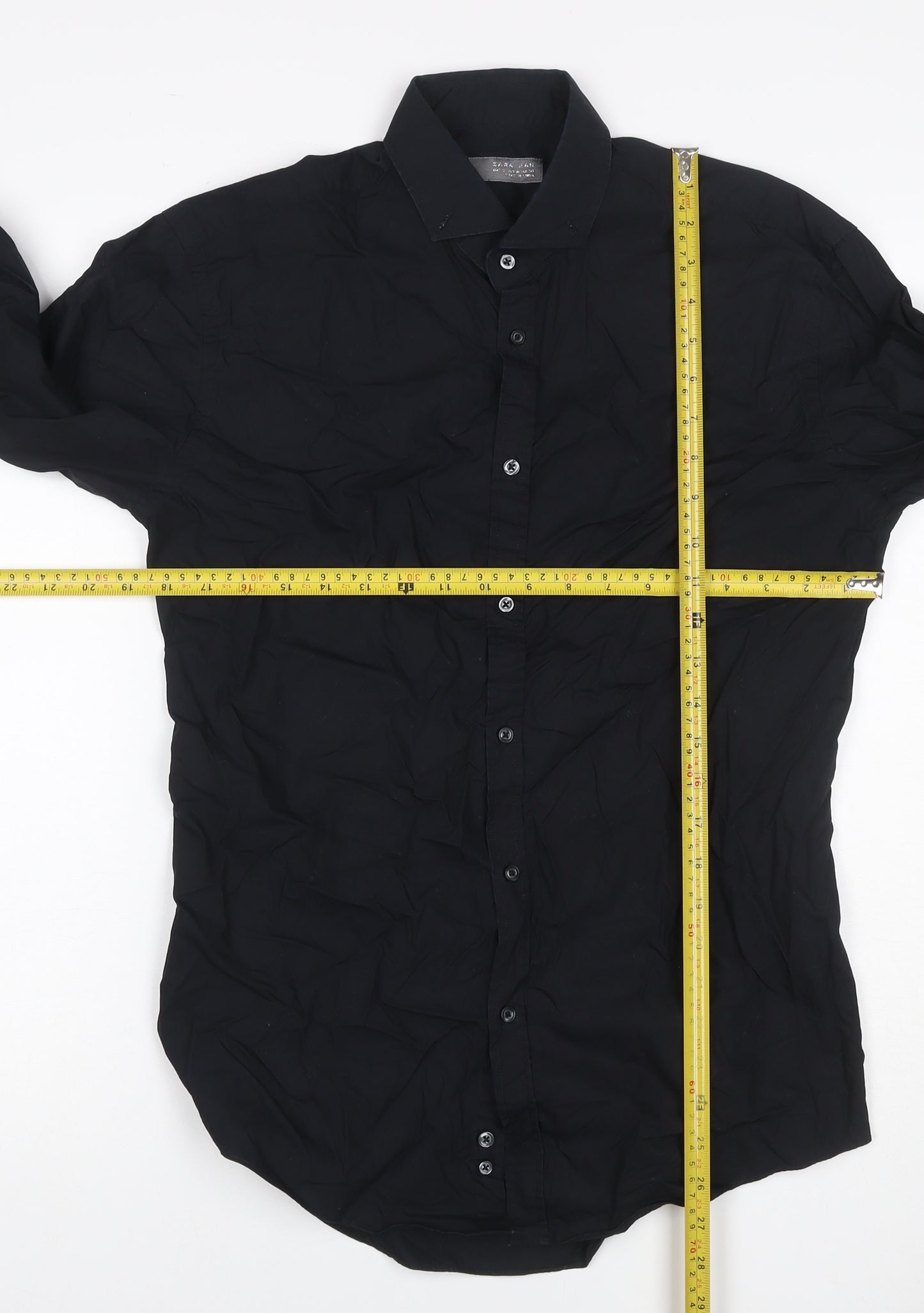 Zara Men Black M Slim Fit Cotton Long Sleeve Button-Up Shirt