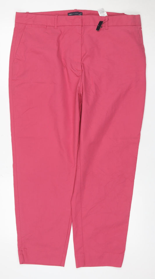Marks & Spencer Women Pink Size 20 Cotton Blend Straight Trousers