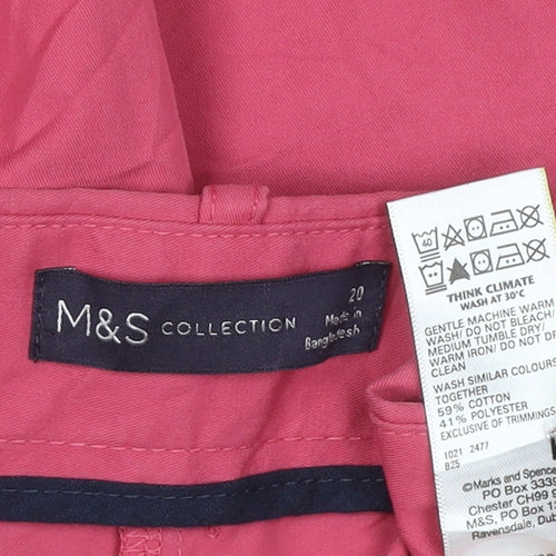 Marks & Spencer Women Pink Size 20 Cotton Blend Straight Trousers