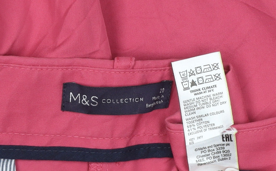 Marks & Spencer Women Pink Size 20 Cotton Blend Straight Trousers